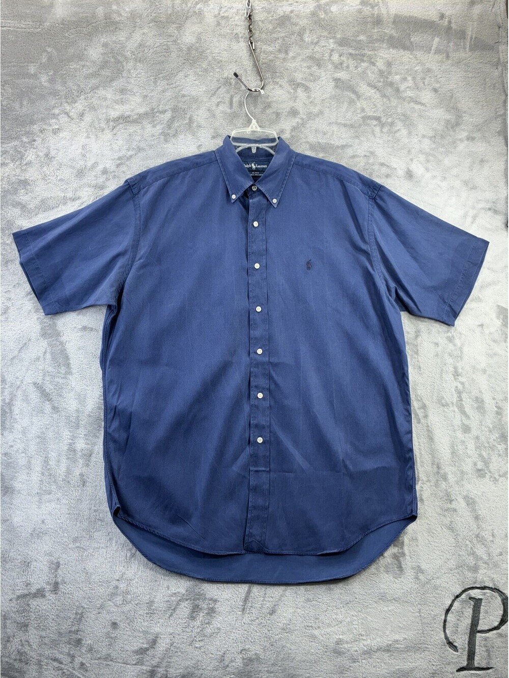 Ralph Lauren Silk Blake Collared Button Down Short Sleeve Dress Shirt Large Blue